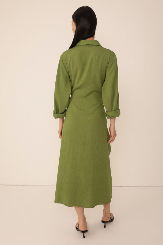Vivere Green Line Tie Front Shirt Dress