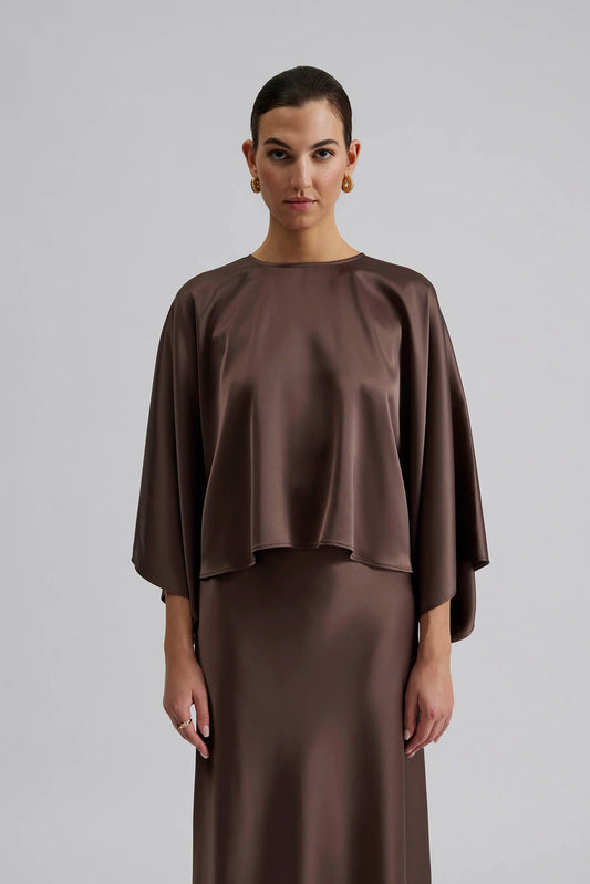 By Malina Chocolate Nami Cape Look Blouse