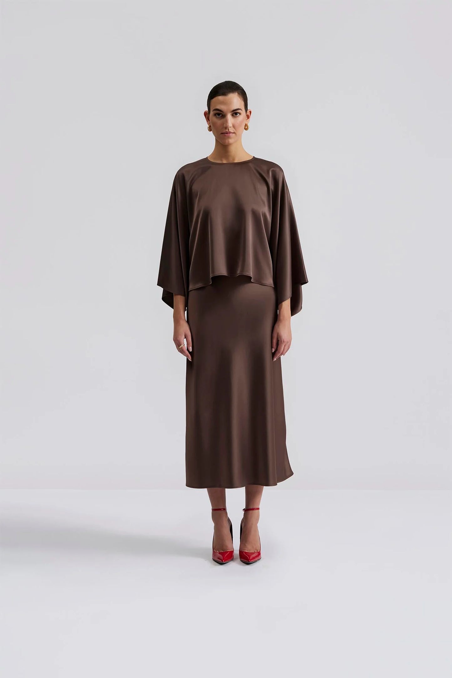By Malina Chocolate Nami Cape Look Blouse
