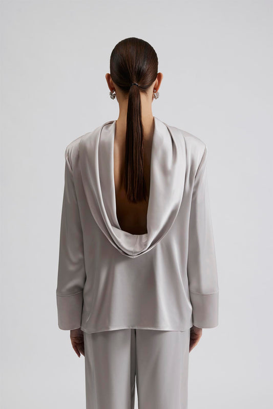 By Malina Steel Grey Joline Drape Back Blouse