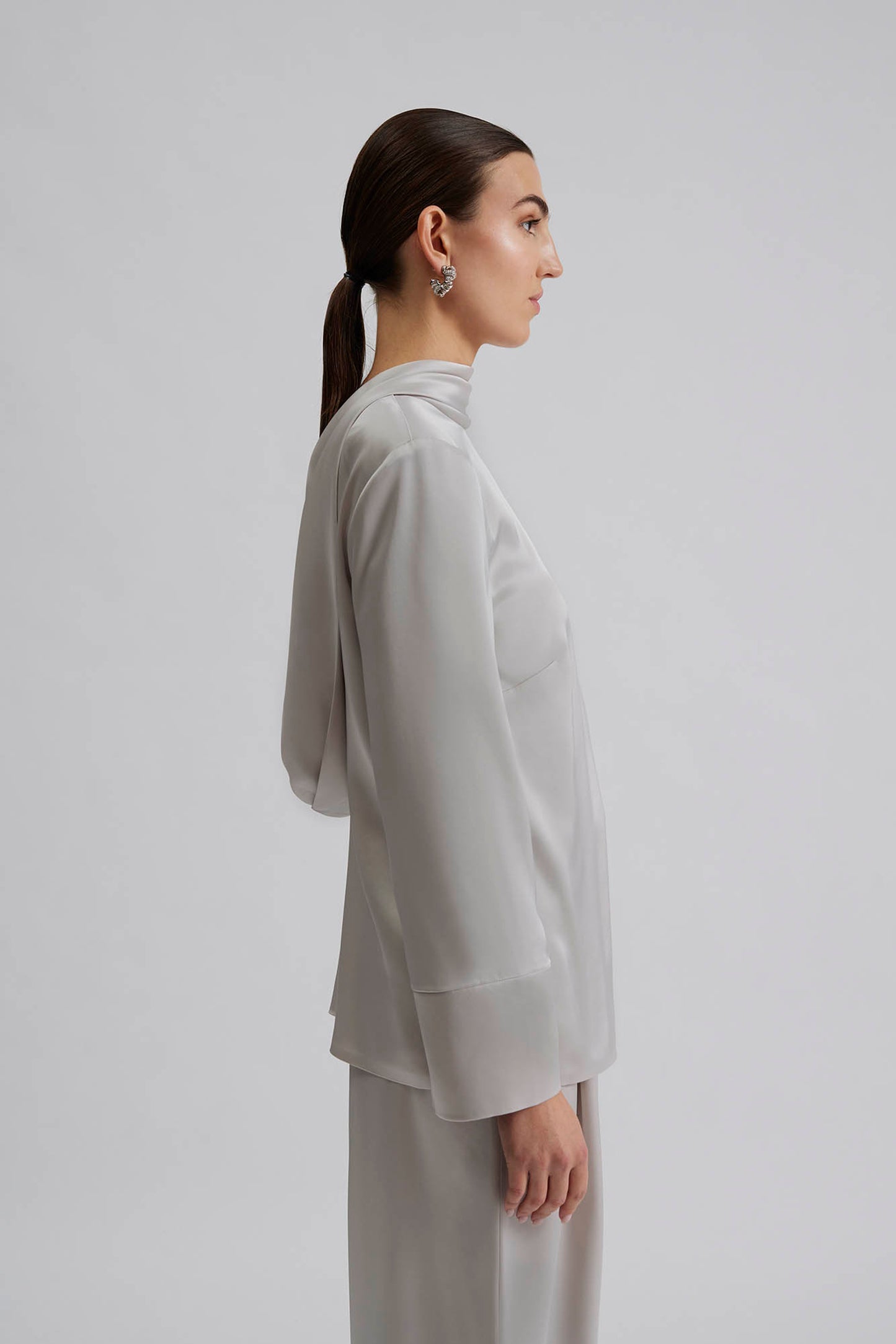 By Malina Steel Grey Joline Drape Back Blouse