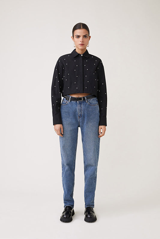 Suncoo Black Luciole Rhinestone Shirt