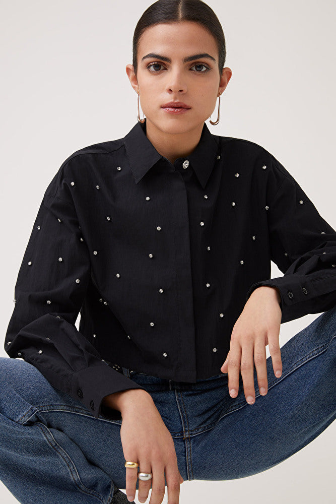 Suncoo Black Luciole Rhinestone Shirt