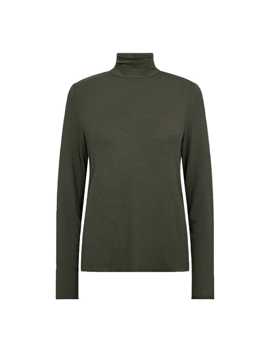 Levete Room Dark Olive Ika 19 Funnel Neck Top
