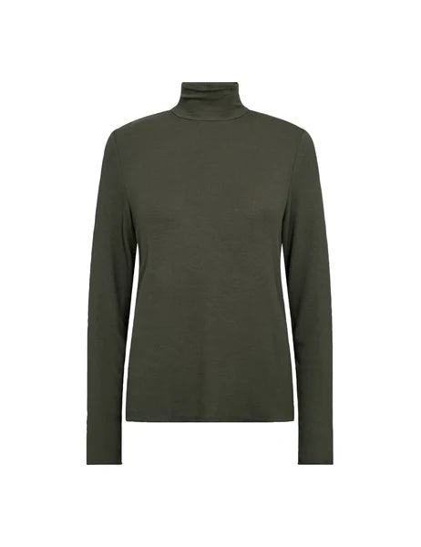 Levete Room Dark Olive Ika 19 Funnel Neck Top