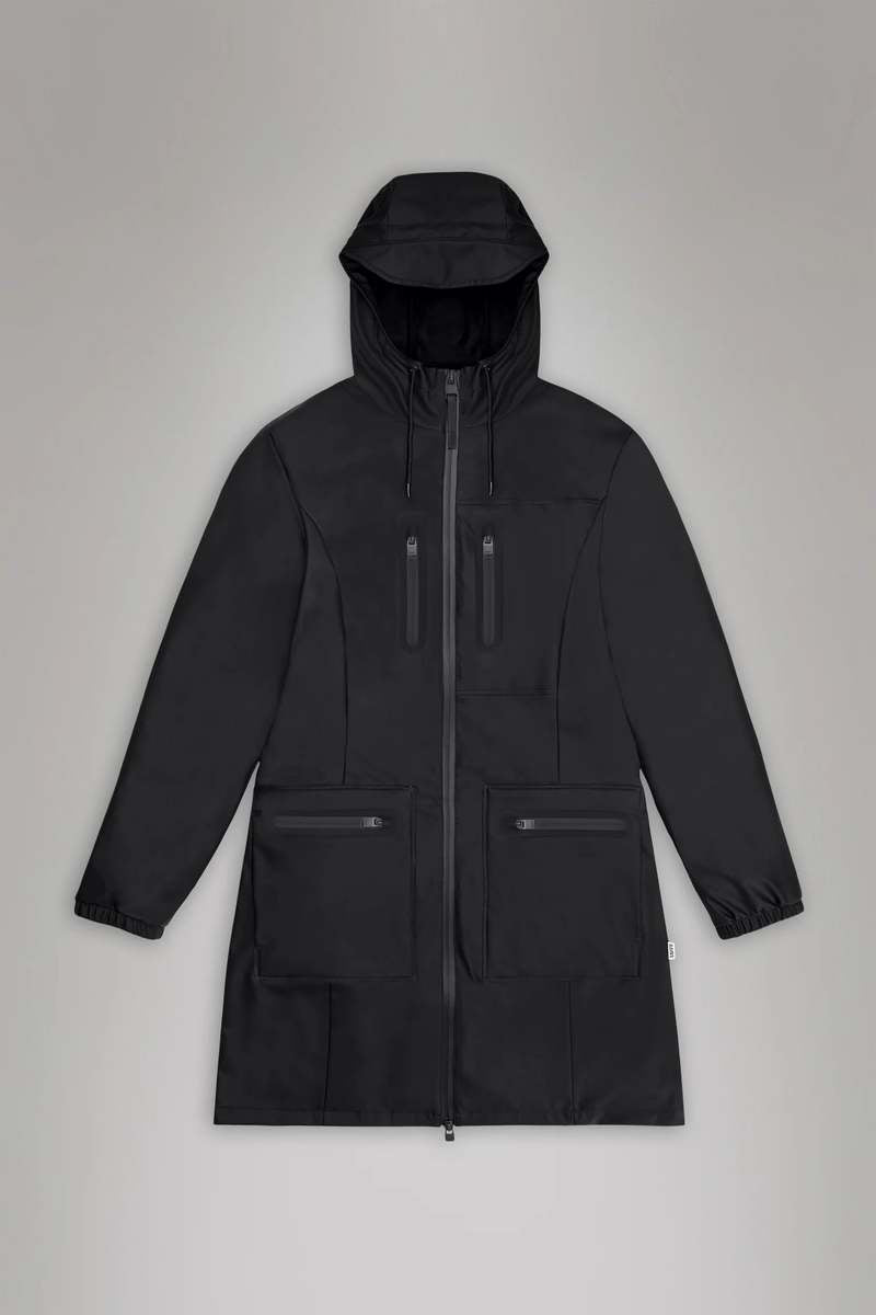 Rains Black Cargo Curve Jacket