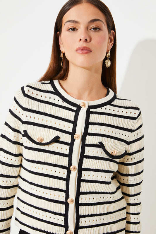 Suncoo Cream and Black Ganeo Cardigan