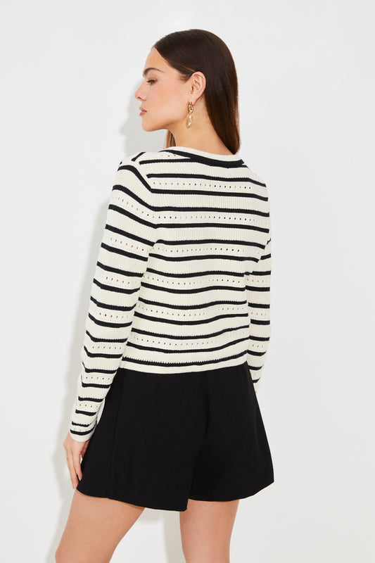 Suncoo Cream and Black Ganeo Cardigan