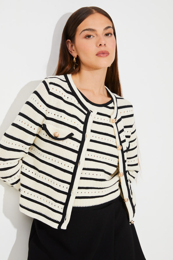 Suncoo Cream and Black Ganeo Cardigan