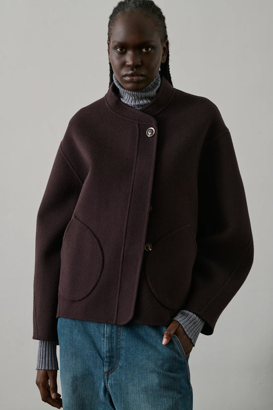 Soeur Eggplant Windsor Double Face Wool Jacket