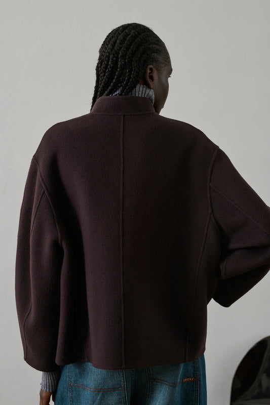 Soeur Eggplant Windsor Double Face Wool Jacket