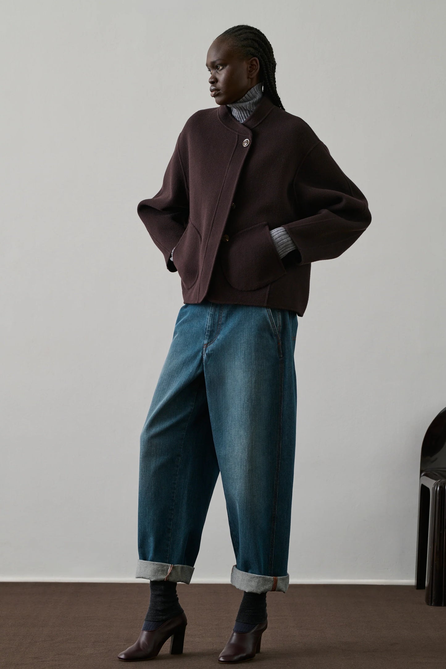 Soeur Eggplant Windsor Double Face Wool Jacket