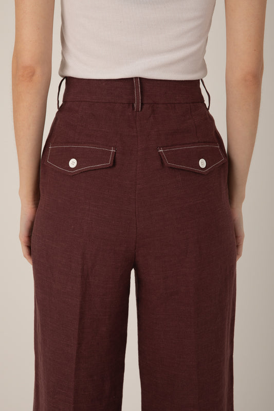 Vivere Burgundy Nina Linen Trousers