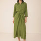 Vivere Green Line Tie Front Shirt Dress