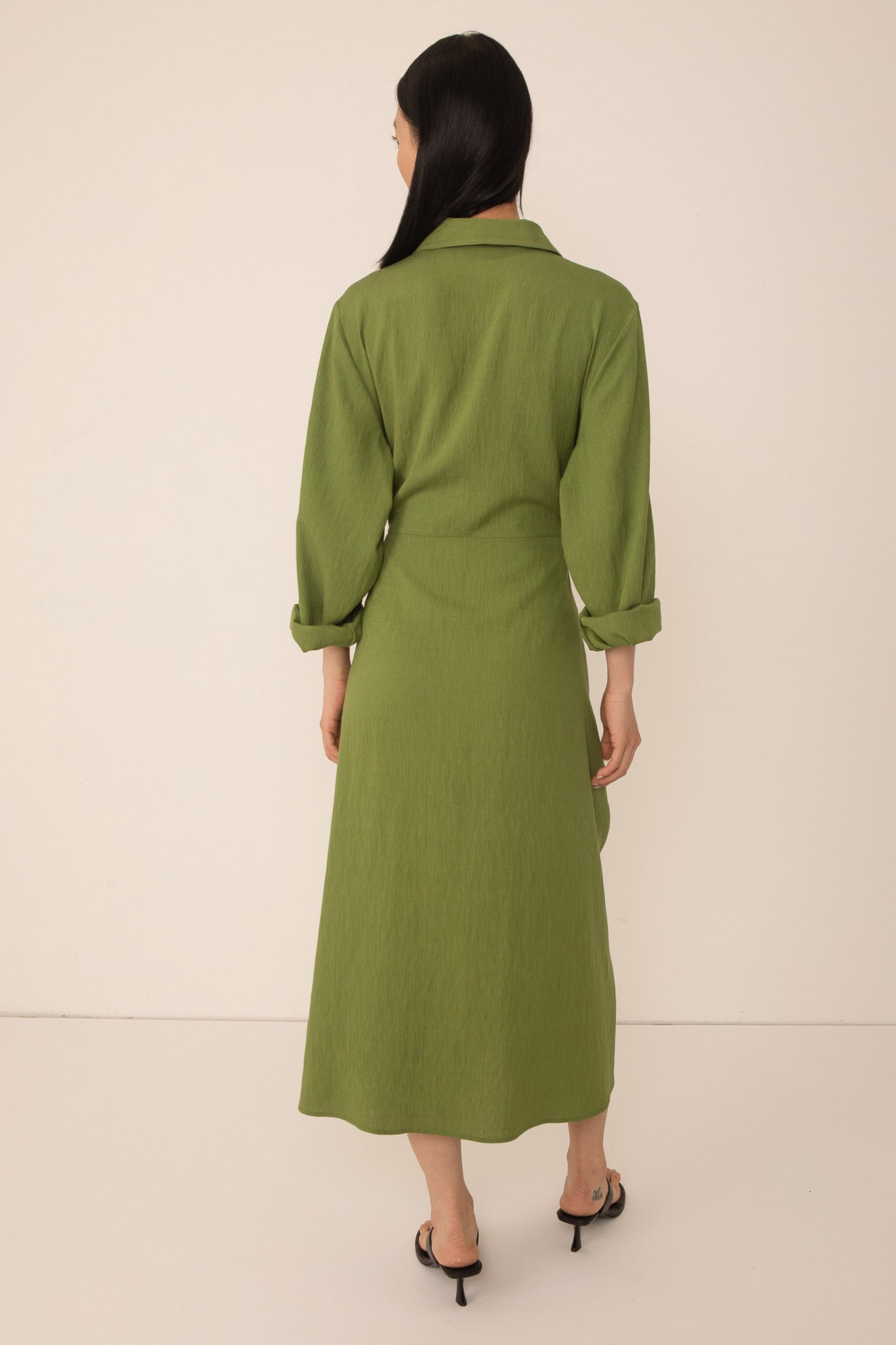 Vivere Green Line Tie Front Shirt Dress