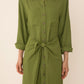 Vivere Green Line Tie Front Shirt Dress