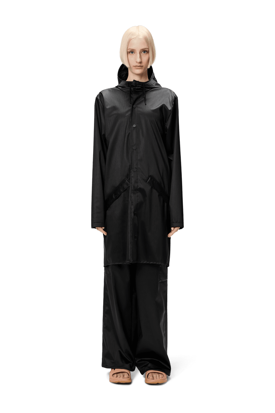 Rains Black Grain Long Jacket