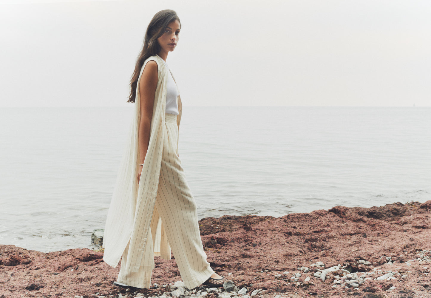 Levete Room Cream Guddi Pinstripe Long Jacket/Dress