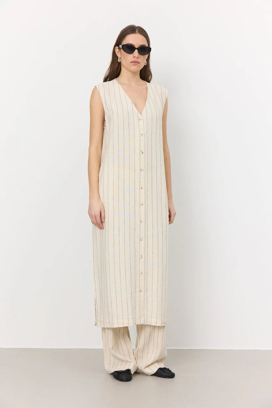 Levete Room Cream Guddi Pinstripe Long Jacket/Dress