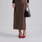 By Malina Chocolate Aubree Satin Midi Skirt