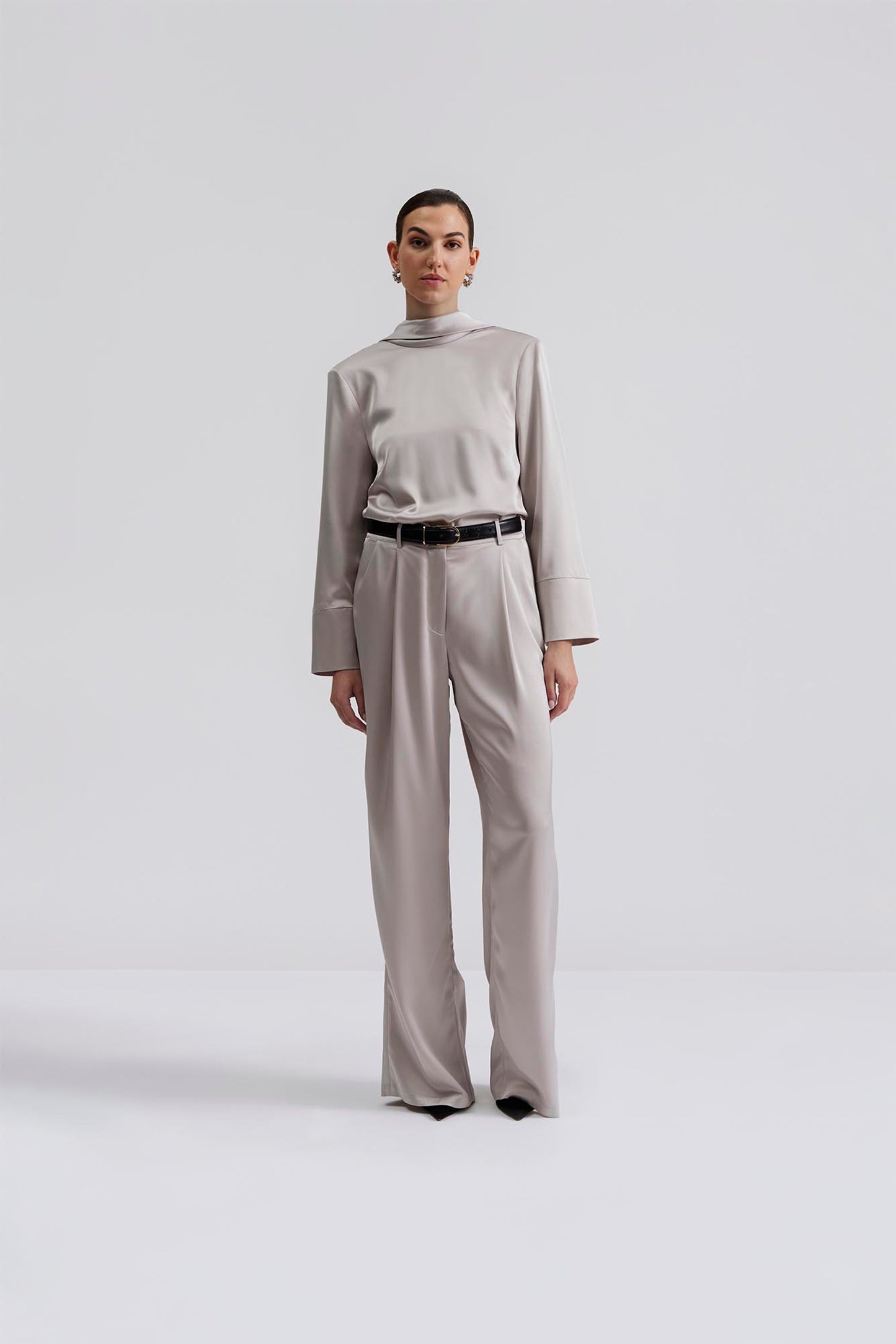 By Malina Steel Grey Sarah Satin Trousers