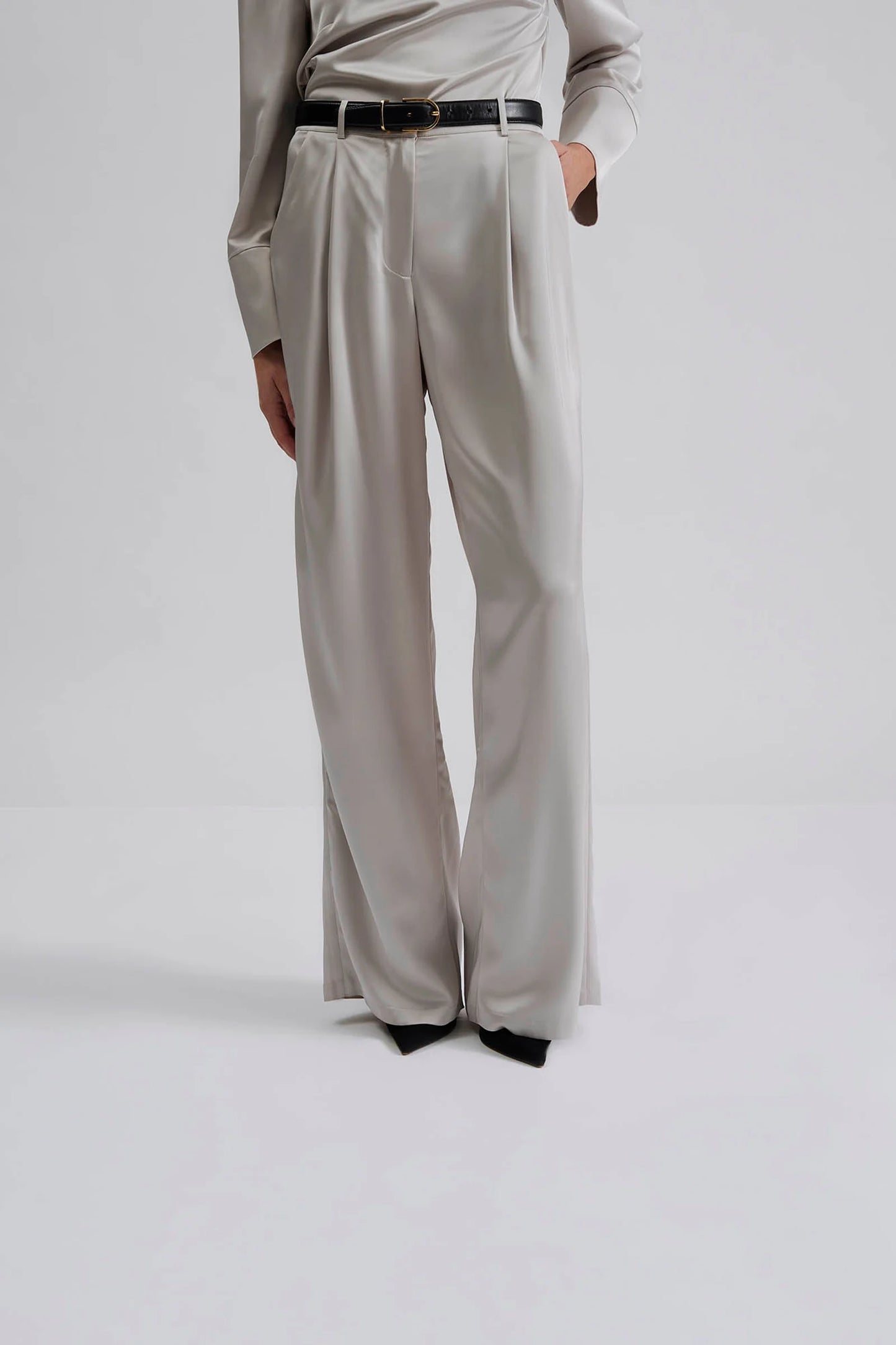 By Malina Steel Grey Sarah Satin Trousers