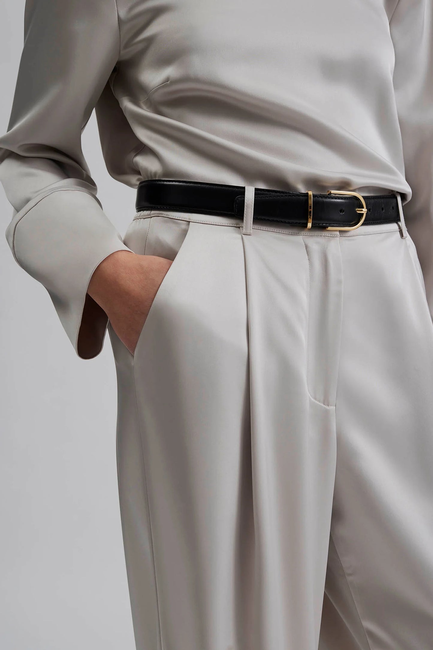 By Malina Steel Grey Sarah Satin Trousers