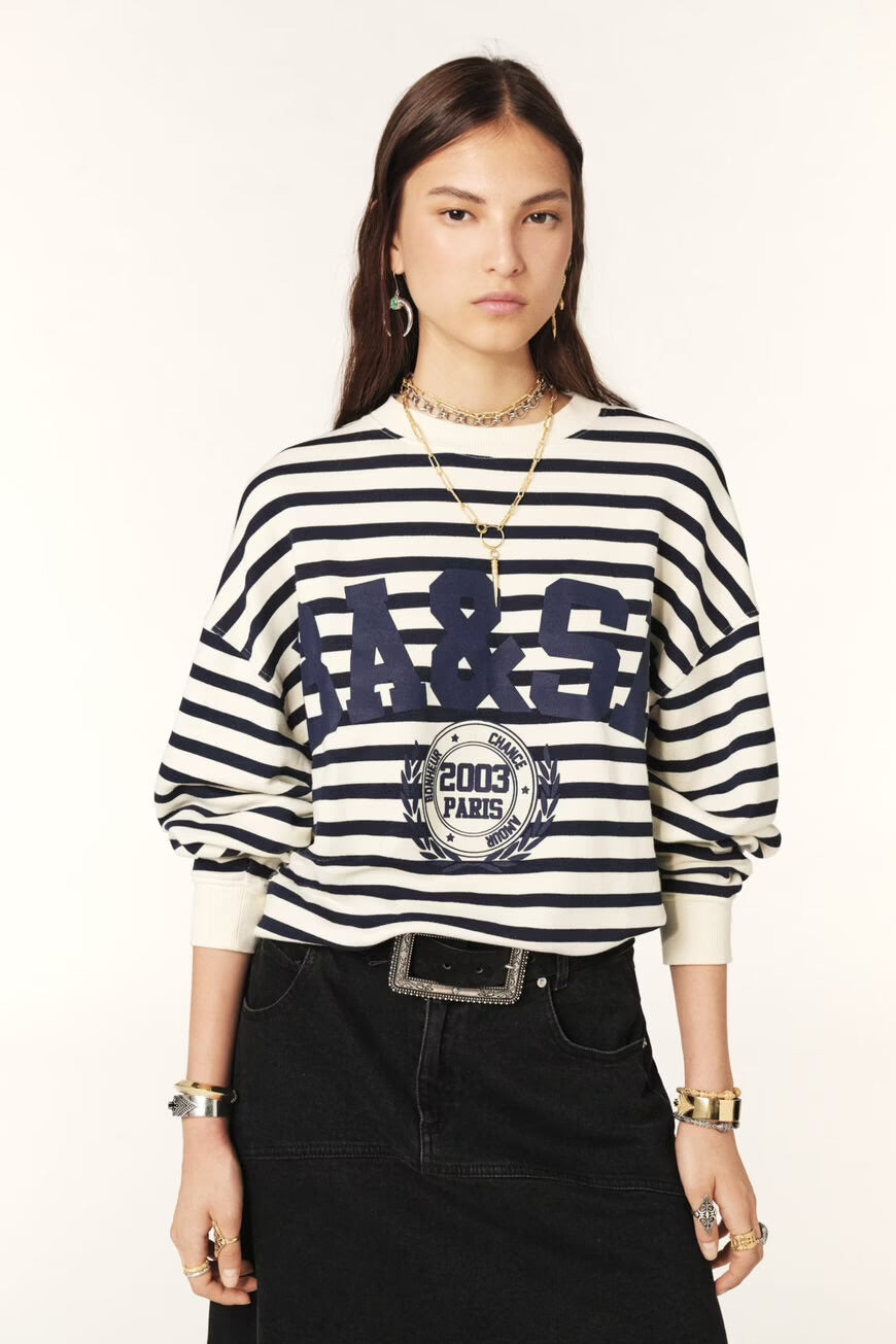 Ba&sh Navy Benjamin Striped Sweatshirt