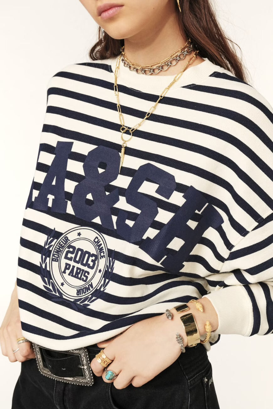 Ba&sh Navy Benjamin Striped Sweatshirt