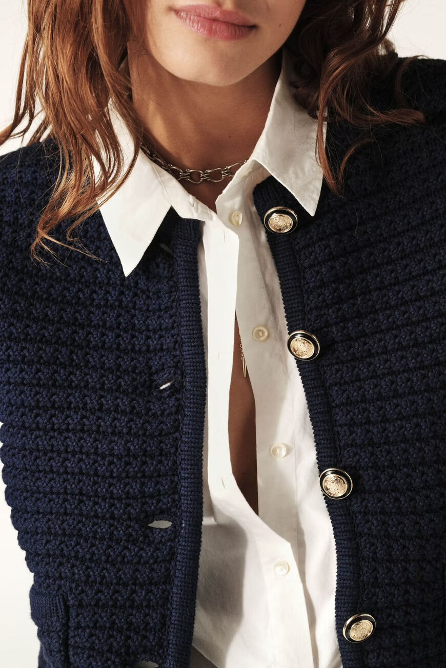 Ba&sh Navy Gaspard Knit Cardigan