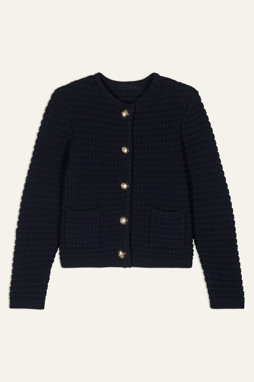 Ba&sh Navy Gaspard Knit Cardigan