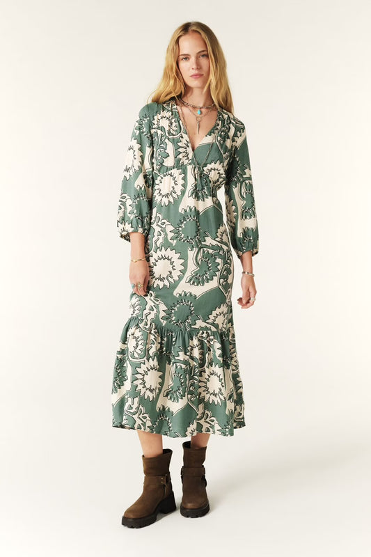 Ba&sh Green Ferae Print Dress