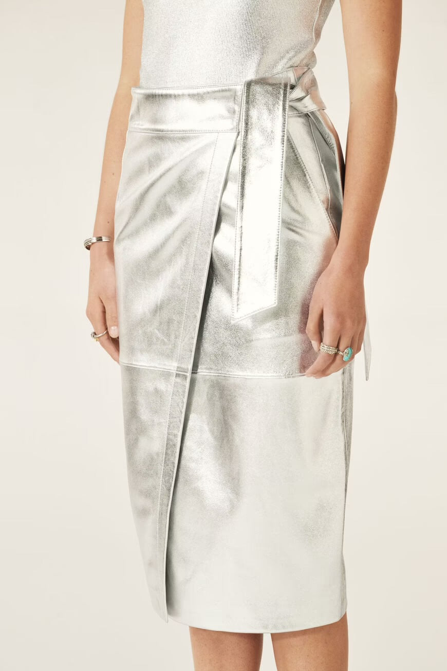 Ba&sh Silver Faye Leather Skirt