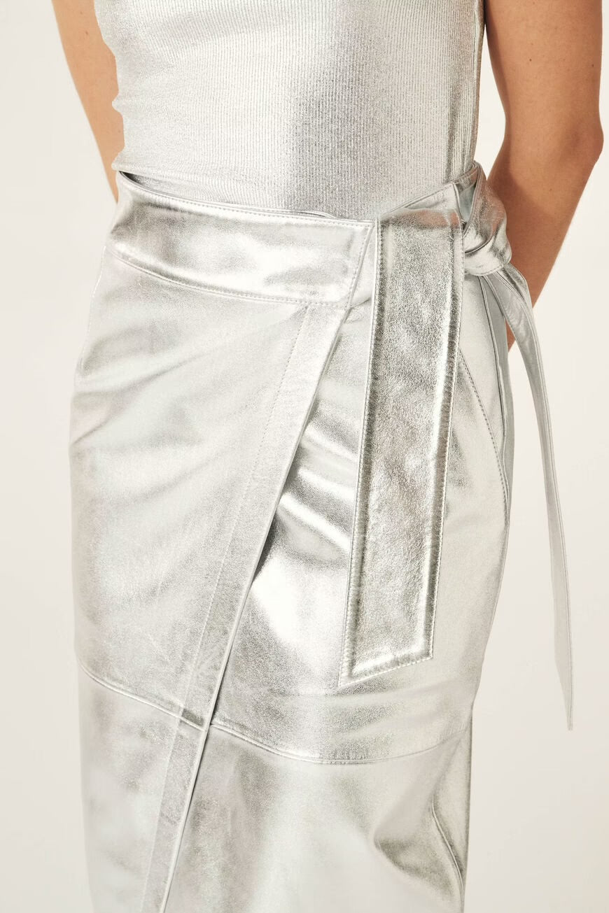 Ba&sh Silver Faye Leather Skirt