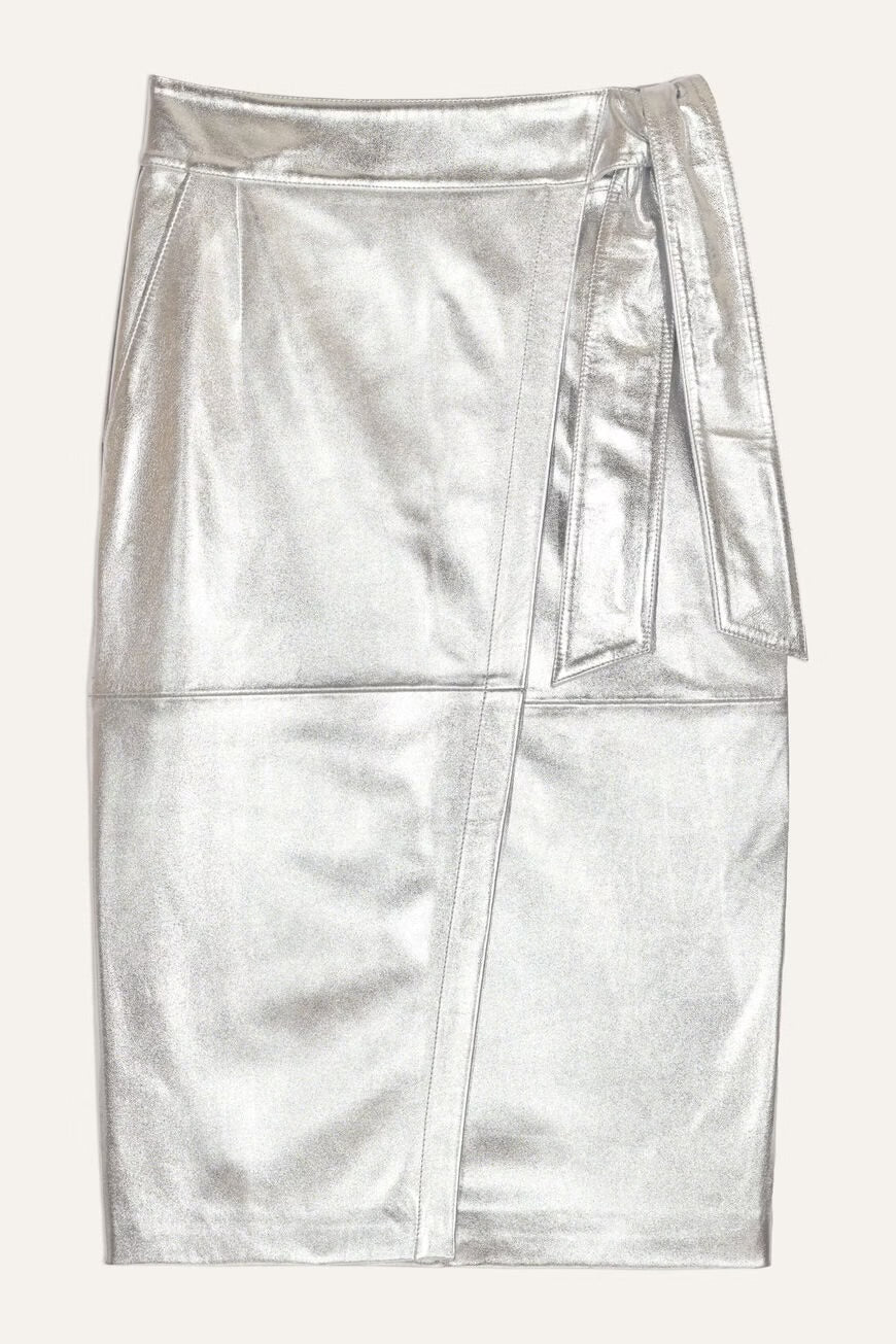 Ba&sh Silver Faye Leather Skirt