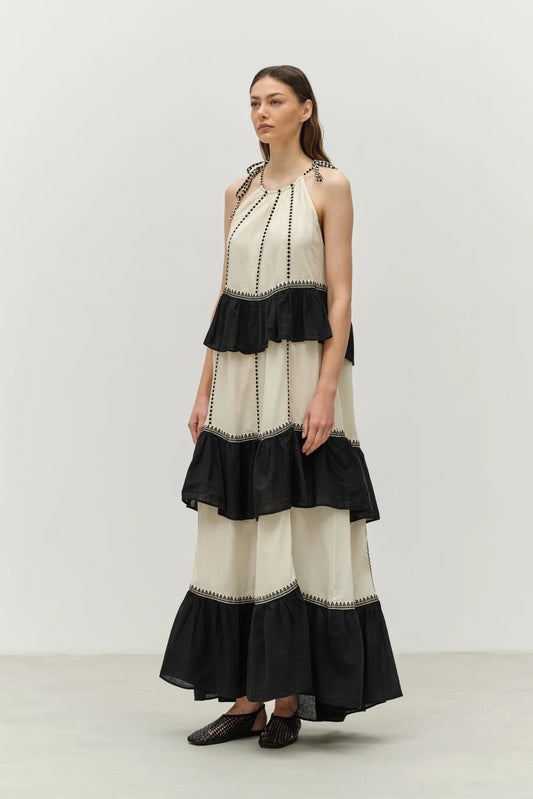 Devotion Twins Black and Ecru Kleio Maxi Dress