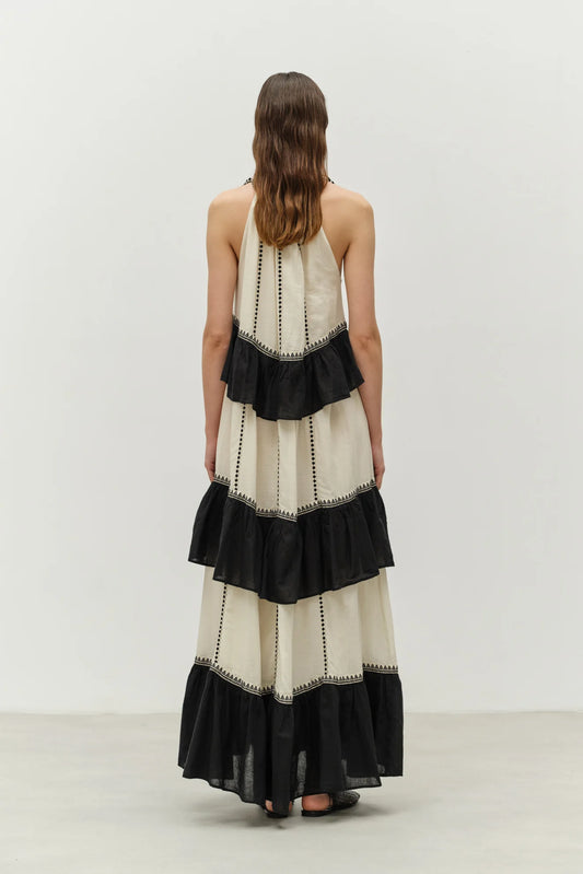 Devotion Twins Black and Ecru Kleio Maxi Dress