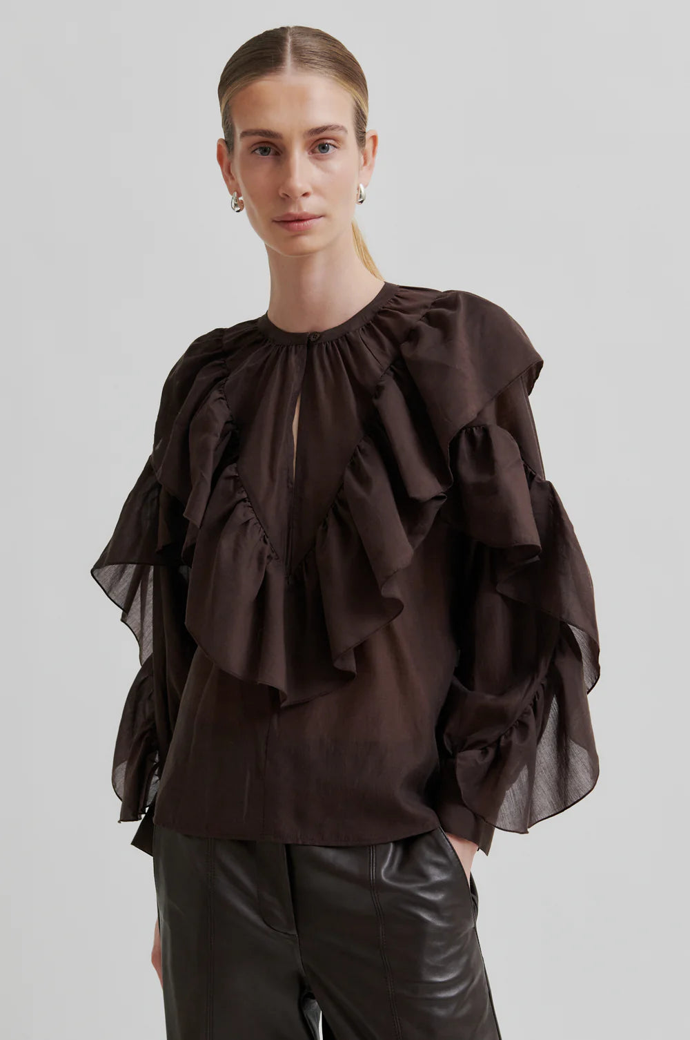 Second Female Chocolate Fria Frill Blouse
