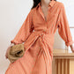Vivere Orange Striped Line Tie Front Shirt Dress