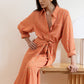 Vivere Orange Striped Line Tie Front Shirt Dress