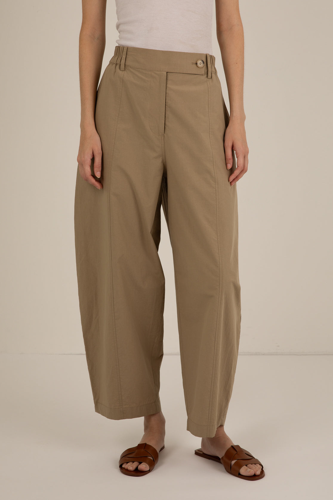Vivere Sand Thea Barrel Leg Trouser