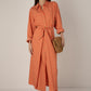 Vivere Orange Striped Line Tie Front Shirt Dress