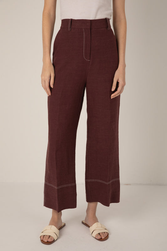 Vivere Burgundy Nina Linen Trousers