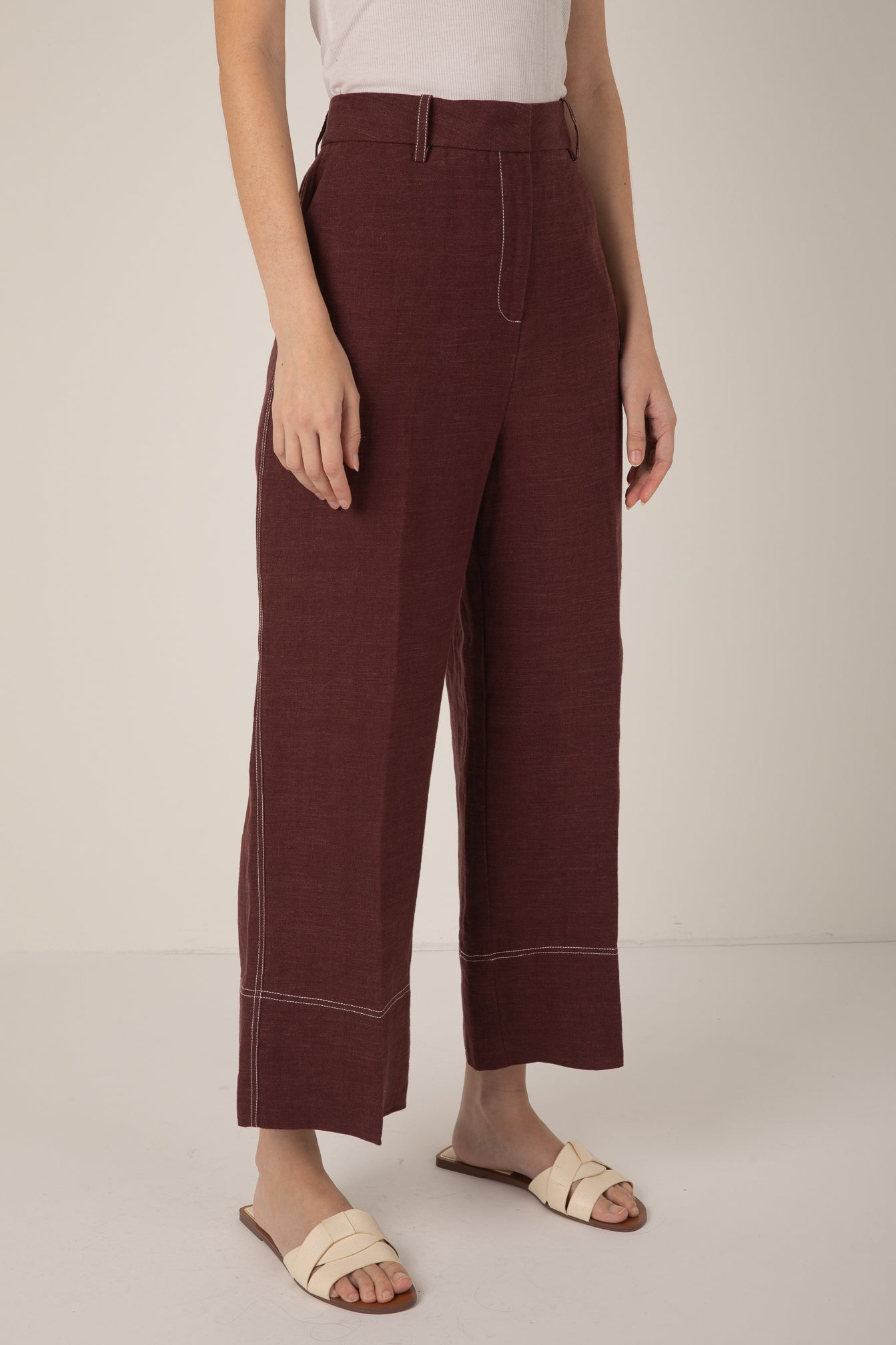 Vivere Burgundy Nina Linen Trousers