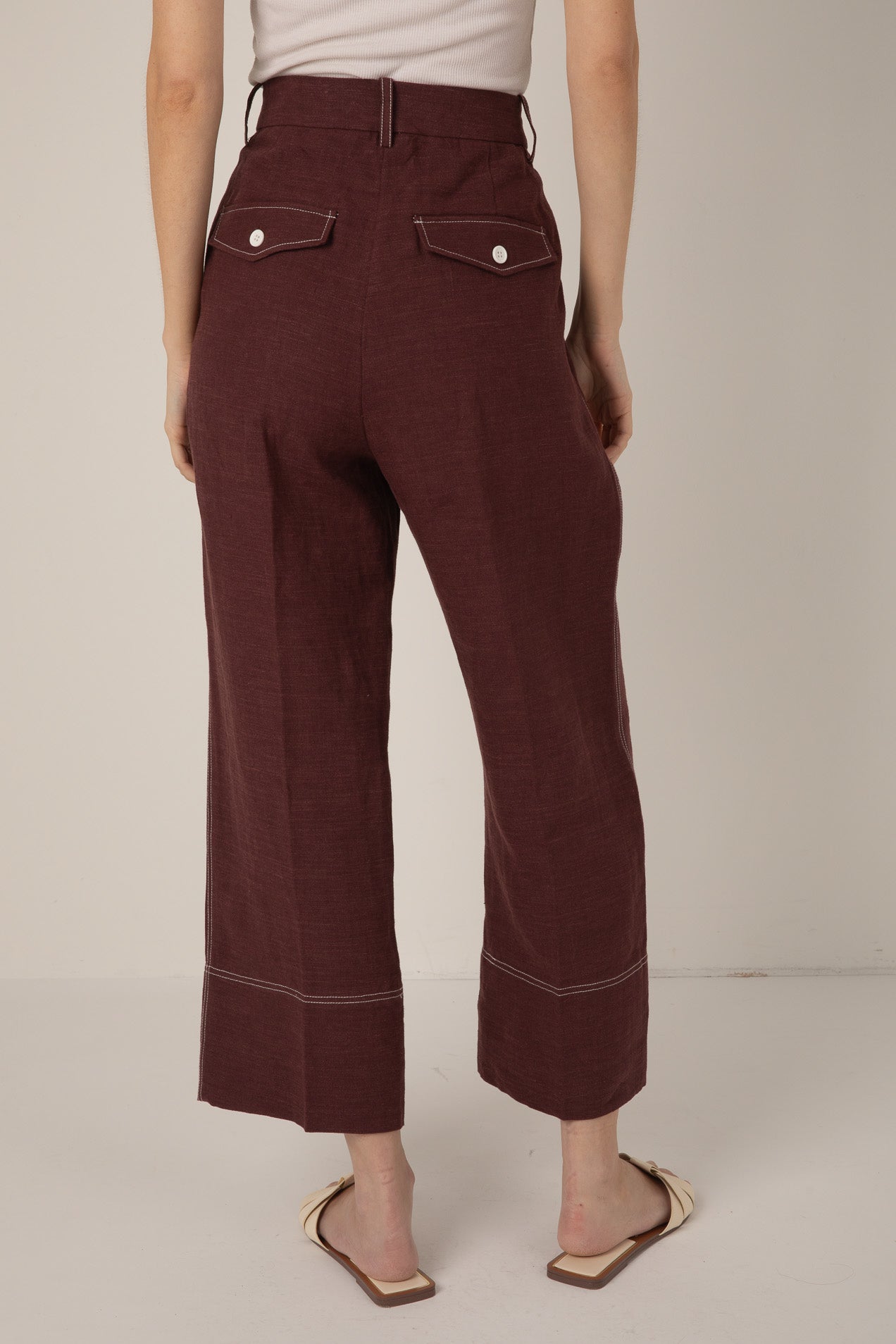 Vivere Burgundy Nina Linen Trousers