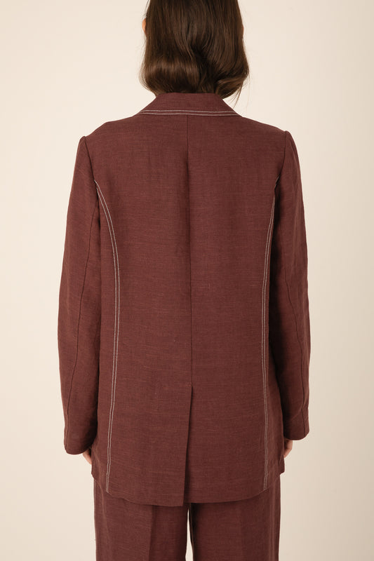 Vivere Burgundy Anita Linen Blazer