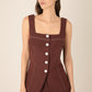 Vivere Burgundy Carine Linen Button Top